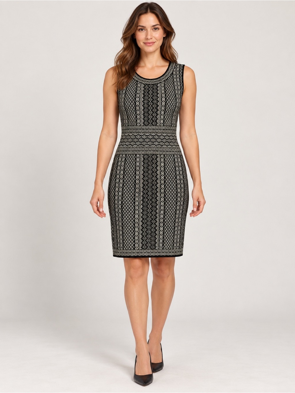BCBGMaxAzria 🔥 Sleeveless Patterned Knit Sheath Dress
